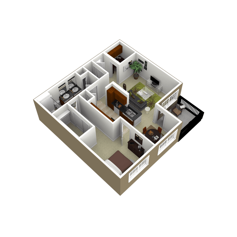 Floor plan for 1 bed, 1 bath, 870 sqft